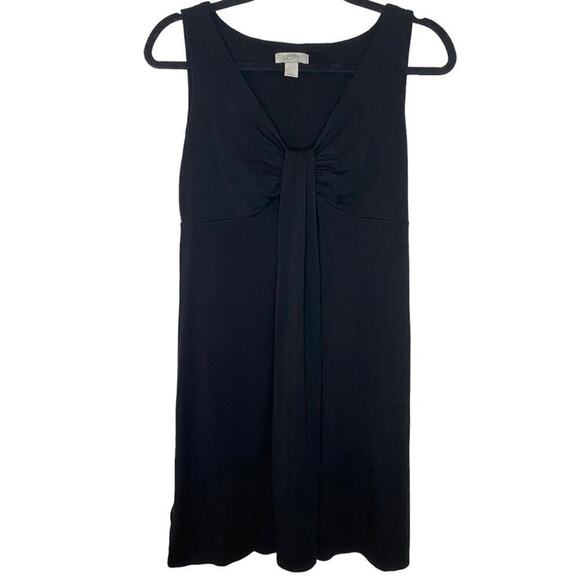 Loft Black Sleeveless Knee Length Cotton Stretchy V-neck Flowy Midi Dress Size 4 - Picture 1 of 3